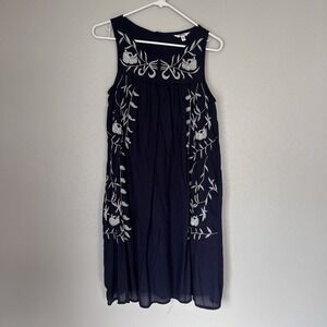 Sonoma Women's Embroidered Floral Casual Short‎ Dress Small Navy Sleeveless